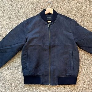 Men’s blue vegan suede bomber, size S, Banana Republic Factory